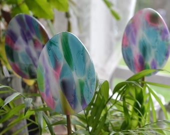Colorful Easter Egg Plant Stake, Fused Glass, Yard Art, Glass Art, Unique Easter Gift, Statement Gift, Multi Colored Egg, Easter Decor