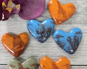 Safari pocket Heart, Handmade Fused Glass Keepsake, African Animals, Party favor