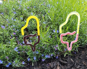 Faux Neon Light Popsicle Plant Stake, Fused Glass Yard Stick, Garden Art, Unique Gift, Summertime Home Decor, Hot Pink Lime, Yellow Purple