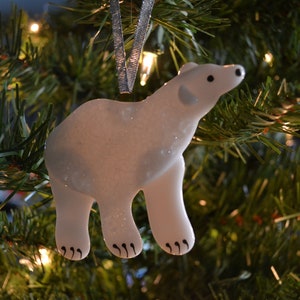 Polar Bear Ornament, Christmas Ornament, Fused Glass, Alaska Animal, Arctic Animal, Christmas Decor, Home Decor, Glass Bear image 3