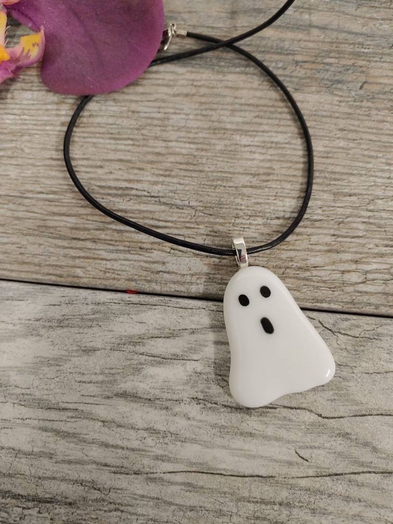Ghost Pendant Halloween Necklace Fused Glass Ghost Jewelry Etsy