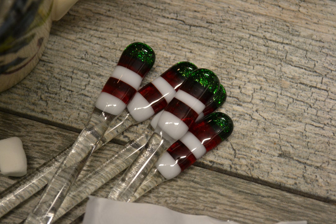 Christmas Swizzle Stick, Fused Glass, Hot Cocoa Stir Stick, Coffee