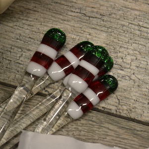 Christmas Swizzle Stick, Fused Glass, Hot Cocoa Stir Stick, Coffee Stirrer, Cocktail Swizzle Stick, Drink Stir Stick, Party Favor, Red Green