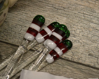 Christmas Fused Glass Swizzle Stick: Red Green Aventurine Stirrer