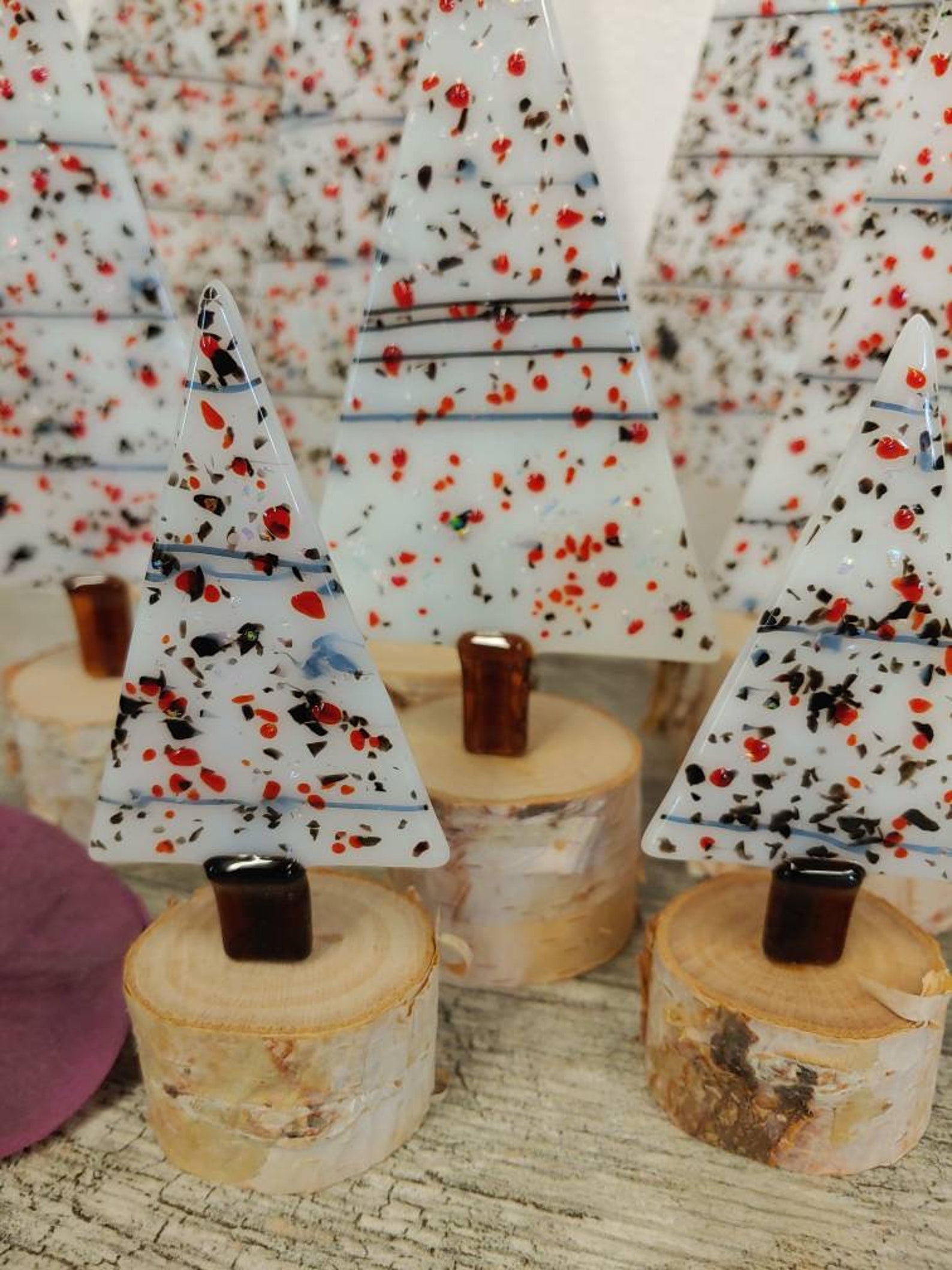 Fused Glass Table Top Trees Birch Bases Dichroic Glass Red Etsy