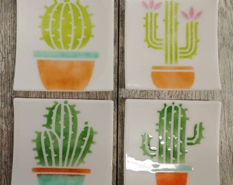 Fused Glass Cactus Plates, Southwest Decor Sushi Dish, Ring Holder, Spoon Holder, Trinket Dish, Sponge Holder, Unique Hostess Gift