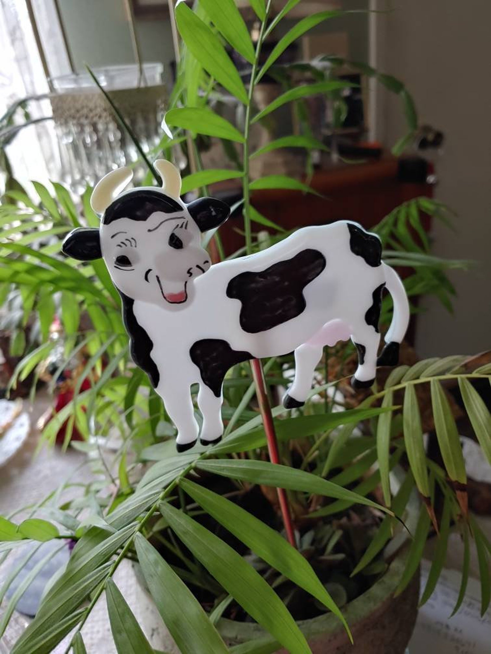 Cow Plant Stake Fused Glass Holstein Cow Farm Animal Etsy