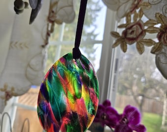 Osterei Suncatcher, geschmolzenes Glas Oster Dekor, Pink Teal Lila und Gelb, Unikat Ei