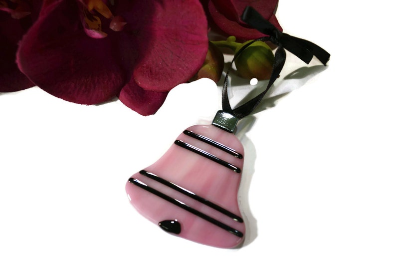 Diva Christmas Ornament, Fused Glass, Pink, Black, Sun Catcher, Retro, Old Fashioned, Girly image 2
