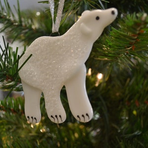 Polar Bear Ornament, Christmas Ornament, Fused Glass, Alaska Animal, Arctic Animal, Christmas Decor, Home Decor, Glass Bear image 4