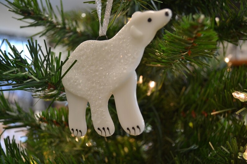 Polar Bear Ornament, Christmas Ornament, Fused Glass, Alaska Animal, Arctic Animal, Christmas Decor, Home Decor, Glass Bear image 4