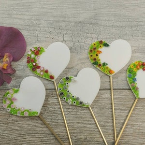 Fused Glass Floral Heart Plant Stake: Rainbow Garden Decor