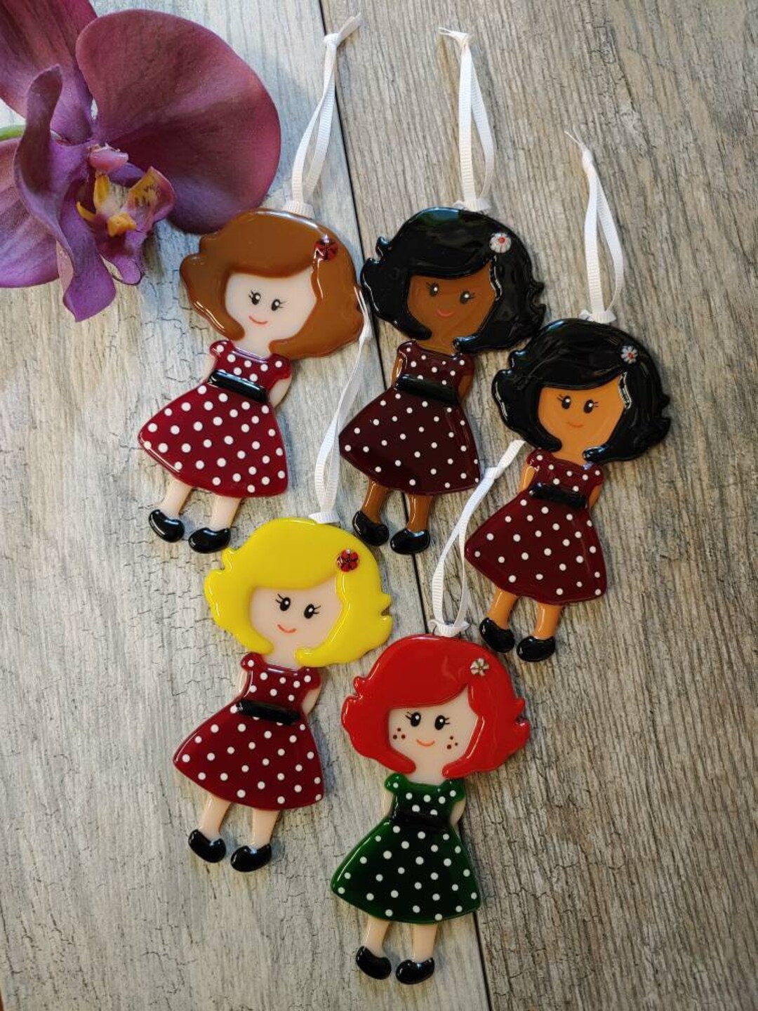 Little Girl Christmas Ornament, Fused Glass, Doll Ornament, Holiday