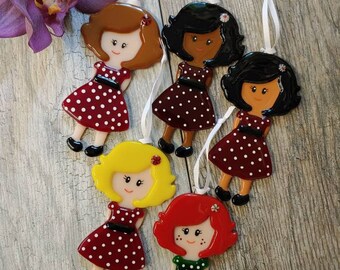 Little Girl Christmas Ornament, Fused Glass, Doll Ornament, Holiday Decoration, Hispanic Ornament, African American, Baby Girls 1st, Unique