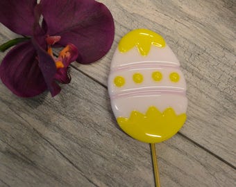 Decorated Easter Egg Plant Stake, Garden Stake, Fused Glass, Easter Gift, Yellow