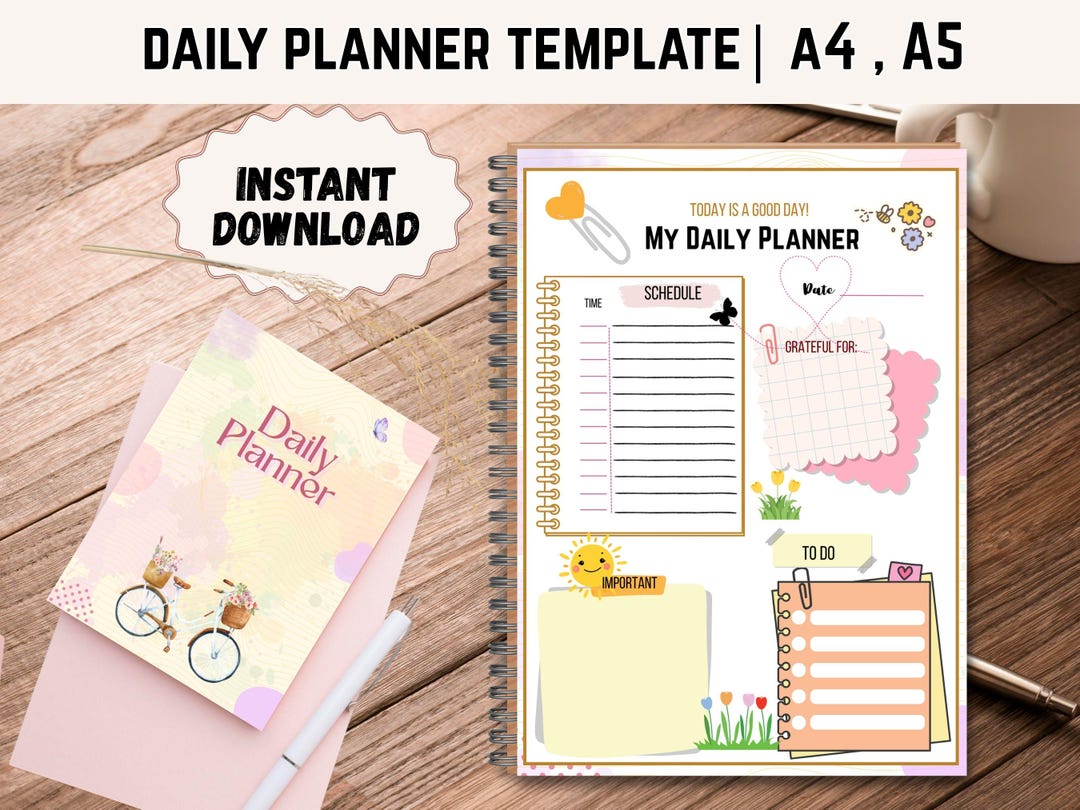 Aesthetic Daily Planner Printable Template | PDF/JPG | A4 & A5 | Yellow ...