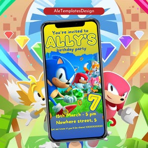 Custom Birthday Party digital invitation Sonic and friends