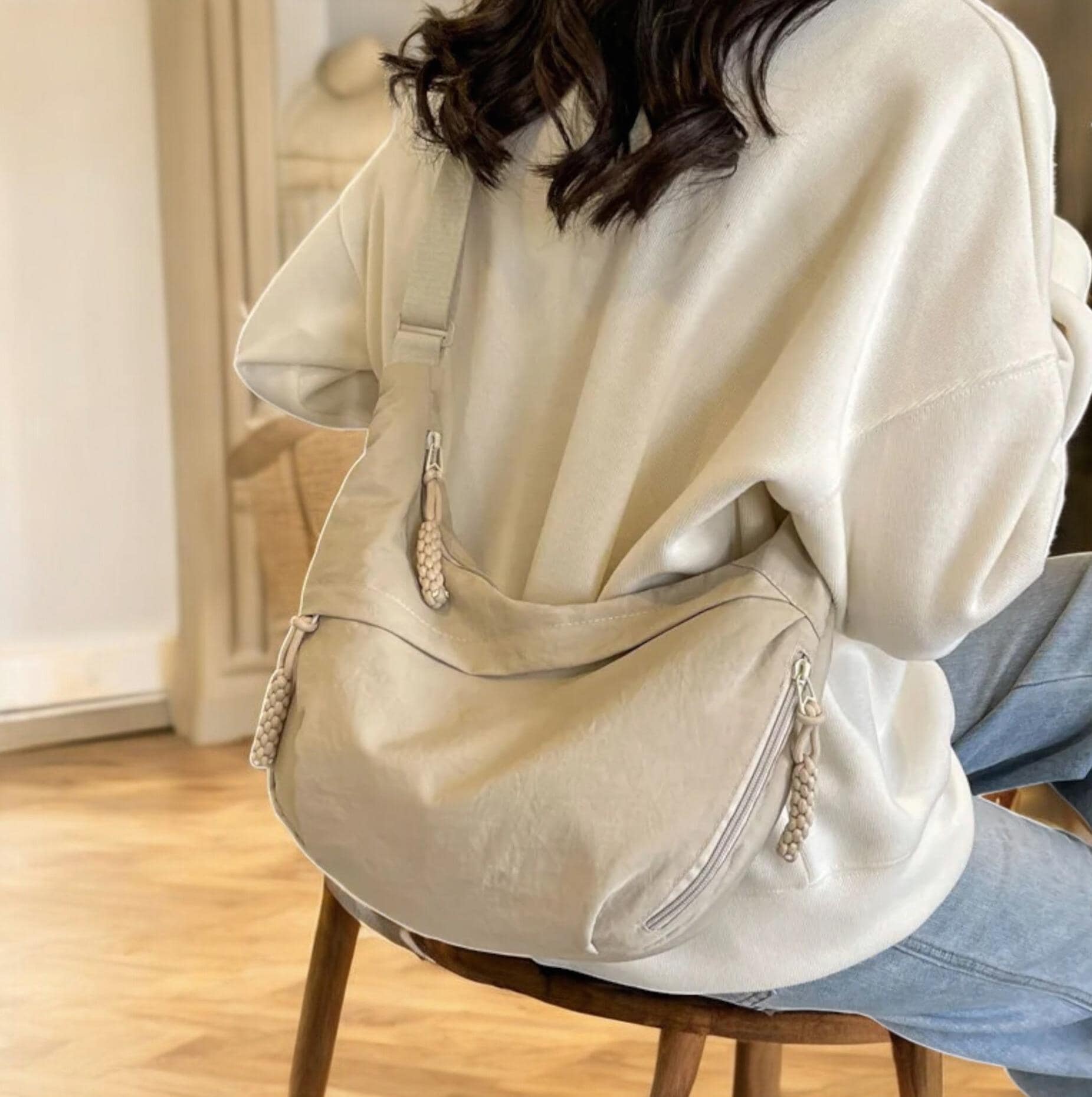 【INCHANT ME】Nylon Naize Big Shoulder Bag Nylon Shoulder Bag With Adjustable Strap - Gray – Base'ic