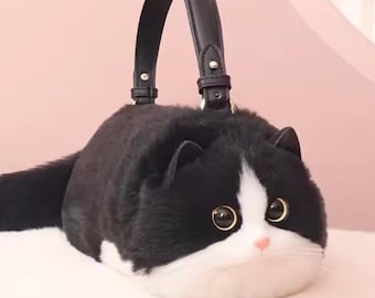 7 colors realistic plush Cat Bag fluffy Black White Cat Purse Cat lovers gift handmade cute Cat-like bag Fluffy siamese bag black cat purse