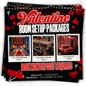 Valentine&#39;s Day Room Setup Flyer, Event Booking Flyer, Valentine Rooms, Room setup Template, Valentine Decor Services, Editable Event Flyer