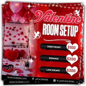 Valentine&#39;s Day Room Setup Flyer, Event Booking Flyer, Valentine Rooms, Room setup Template, Valentine Decor Services, Editable Event Flyer