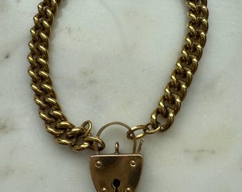 Victorian 9k Rolled Gold Curb Link Bracelet with Heart Padlock