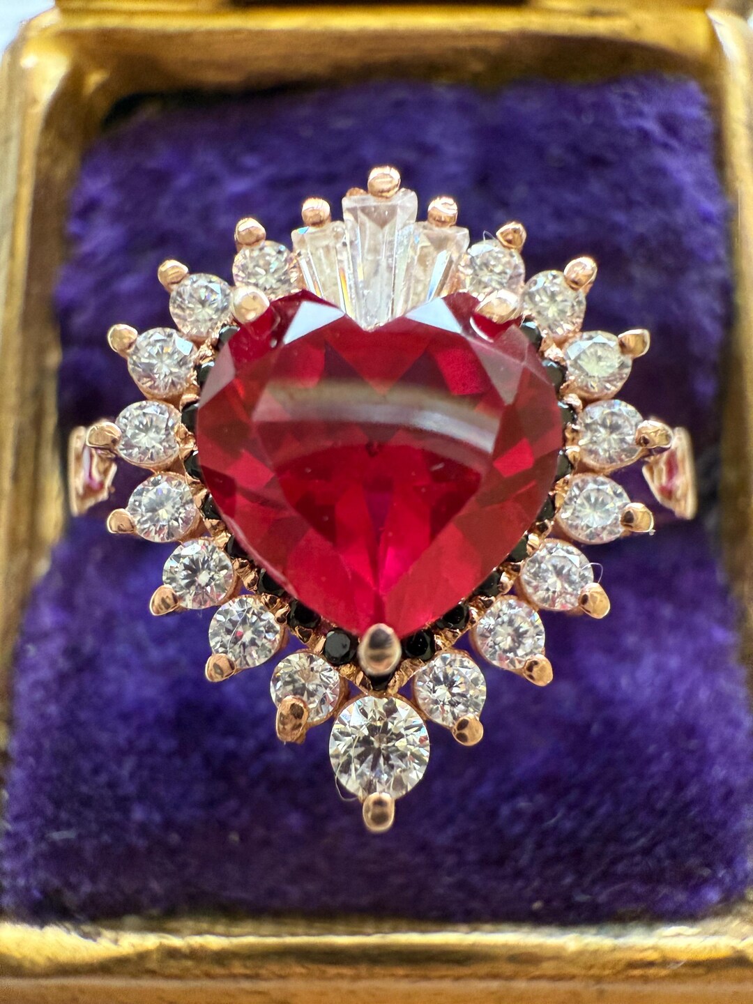 14k Rose GP Ruby Heart Ring - Size 6 3/4 - Etsy
