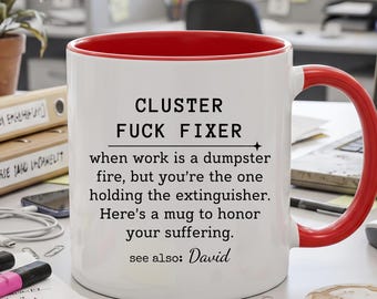 Taza personalizada "Arreglador de desastres": Regalo divertido para tu mejor amiga del trabajo