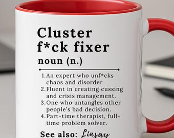 Taza personalizada "Arreglador de desastres" / Taza de café divertida para la oficina, regalo sarcástico para tu mejor amigo/a en el trabajo.