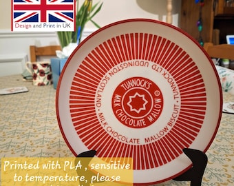 3D print Tunnock teacake wrapper decorative plate with hinged stand, foodie gift