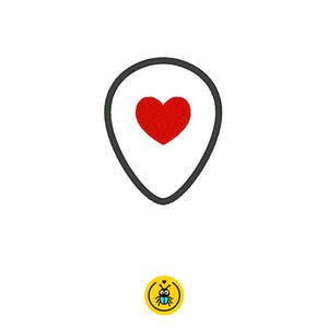 Heart embroidery design, map pin, love machine embroidery, available in 6 sizes and 7 file formats