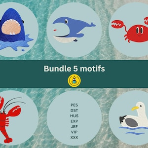 Sea creatures embroidery design bundle, mini animals design, beach ocean machine embroidery, pes, dst, hus, jef, exp, vip, xxx, download