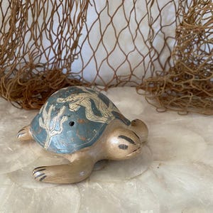 Turtle flute - ocarina whistle - wind instrument - clay ocarina - folk art - shaman flute - four hole flute