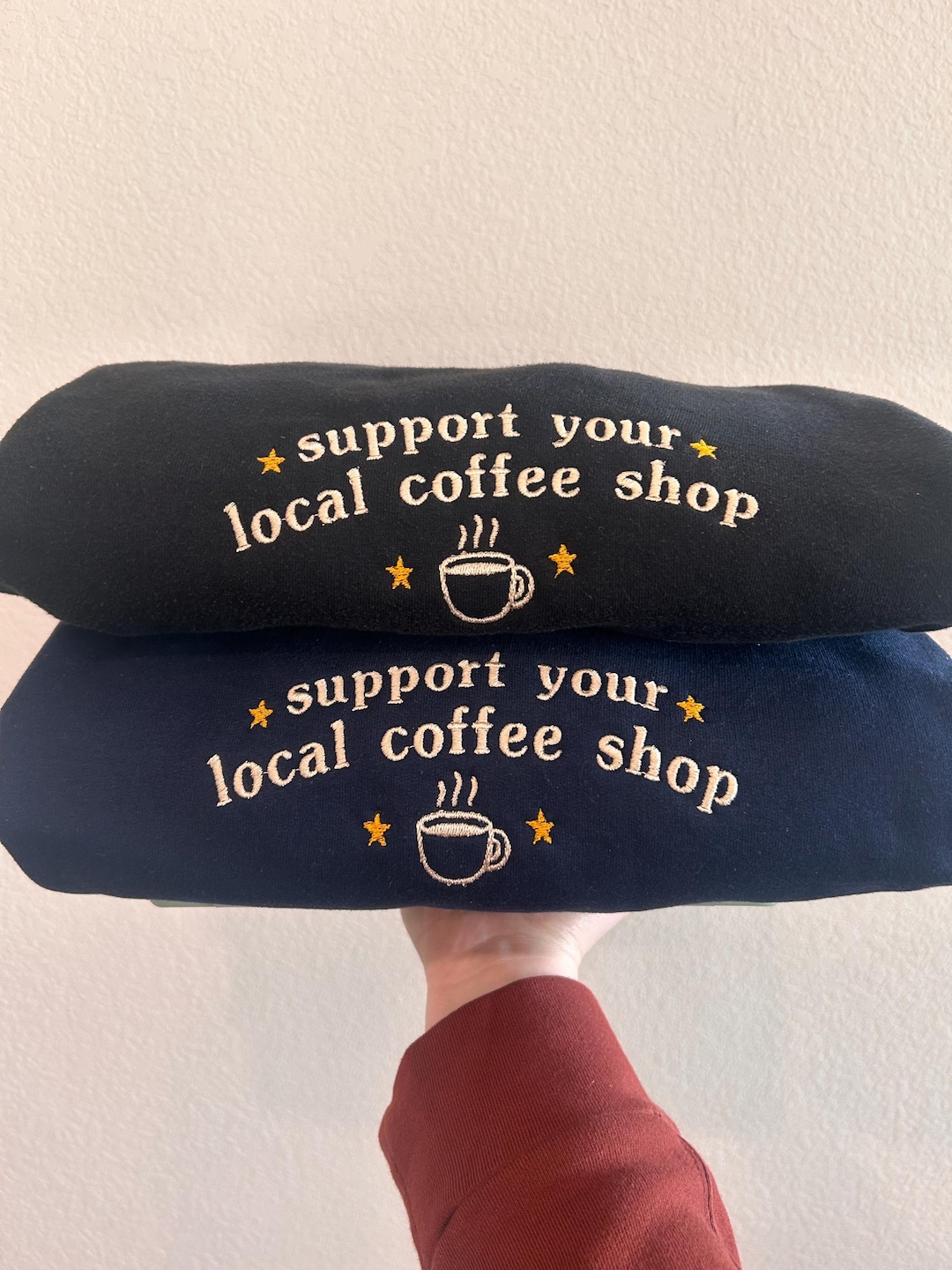 Support Your Local Coffee Shop Embroidered Sweatshirt - Etsy