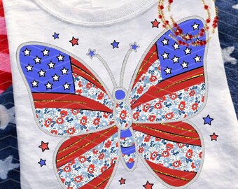 4th July Butterfly PNG, Patriotic Coquette Shirt Design, Retro USA Sublimation Graphic (Digital Download)