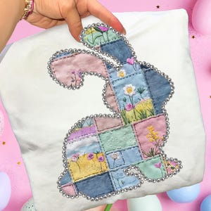 Patchwork Floral Bunny PNG, Vintage Quilt Design (Digital Download)