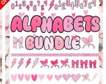 Pink Valentine alfabet png-bundel, girly coquette clipart (digitale download)