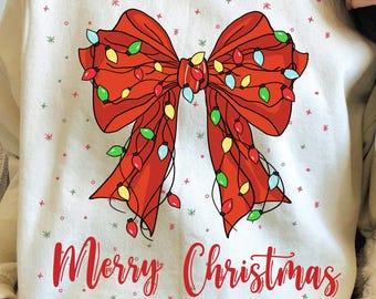 Christmas Bow PNG | Red Holiday Lights, Festive Design (Digital Download)