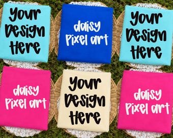 Flat Lay T-Shirt Mockup Bundle, Colorful Folded Shirt Display (Instant Download)