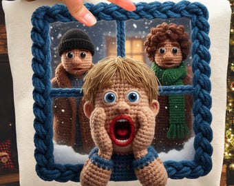 Home Alone Crochet Christmas PNG, zabawny świąteczny wzór (do pobrania cyfrowego)