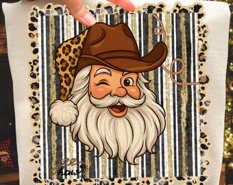 Howdy Christmas Cowboy Santa PNG, Leopard Print (Digital Download)