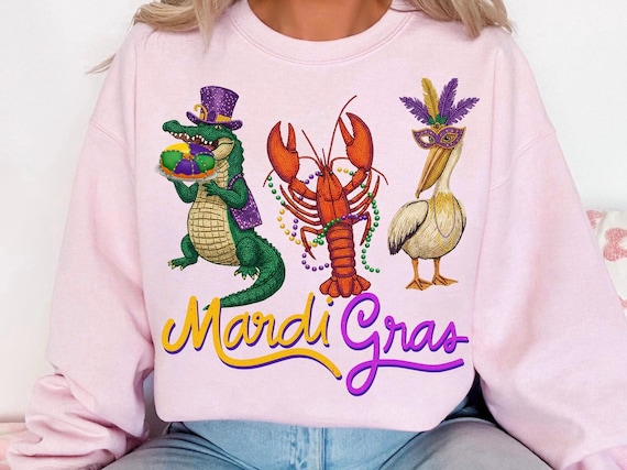 Funny Mardi Gras Sublimation PNG, Alligator Crawfish Pelican Design, Louisiana Fat Tuesday Shirt Graphic