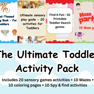 幼児向けアクティビティバンドル：印刷可能な感覚ゲーム、迷路、塗り絵 50 点（PDF パック）