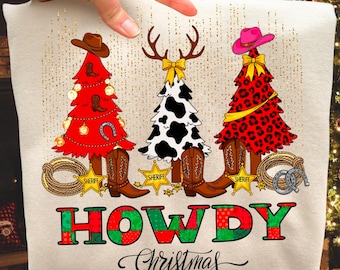 Howdy Christmas PNG: Cow Print Leopard Tree, Western Holiday (Digital Download)