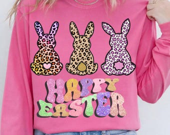 Happy Easter PNG, Leopard Bunny Easter Sublimation Design, Cute  Easter Shirt PNG