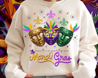 Mardi Gras Mask Shirt PNG, Purple Green Gold, Carnival Design (Digital Download)