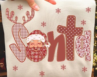 Papá Noel retro PNG / Astas de reno navideño con lunares (descarga digital)