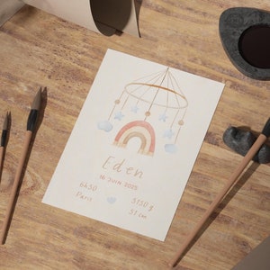 Carte de Naissance Personnalisée PDF | Ajoutez les Infos de Votre Bébé  | Carte Unique à Imprimer à la Maison | Design Moderne & Adorable