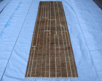 Dywan Gabbeh 3x9, ręcznie tkany, naturalny, wełniany, brązowo-beżowy, abstrakcyjny, dywan do przedpokoju, salonu, prezent do biura