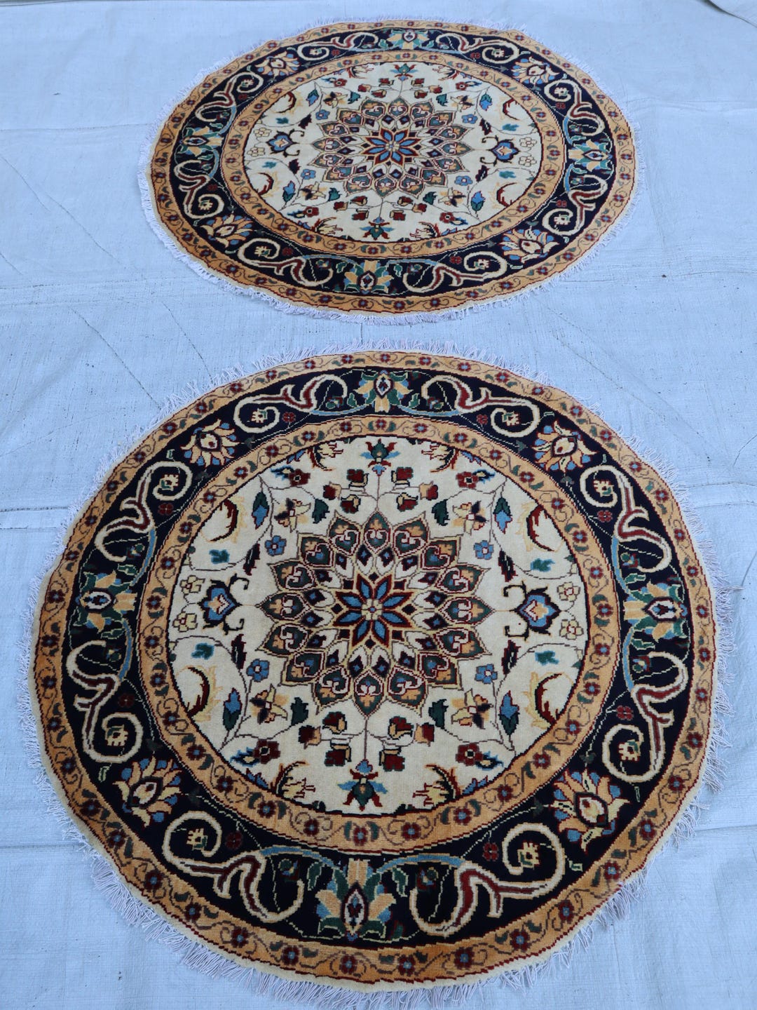 3x3 Ft Set of Matching, 3x3 Round Rug, Afghan Handmade Small Round ...
